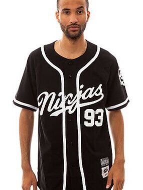 Vintage Rocksmith Ninjas Baseball Jersey Mens Size Large Black White